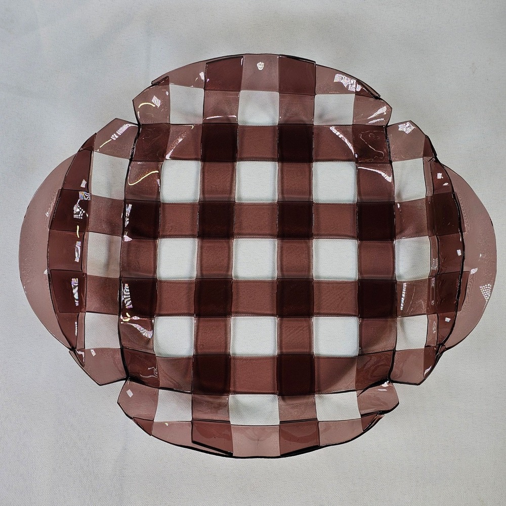 Amethyst Purple Fused Glass Woven Lattice Bowl Pie Dish Art Glass Centerpiece - Picture 3 of 10